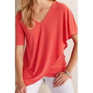 Soft Surroundings Madeline Tunic 1X Poppy Red Cape Layer Sleeve Knit Top Stretch